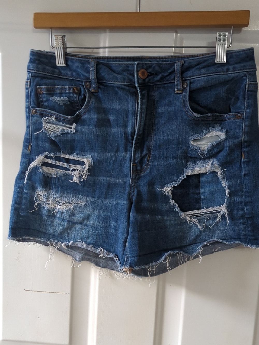 American Eagle Outfitters Distressed Dark Blue Denim Shorts